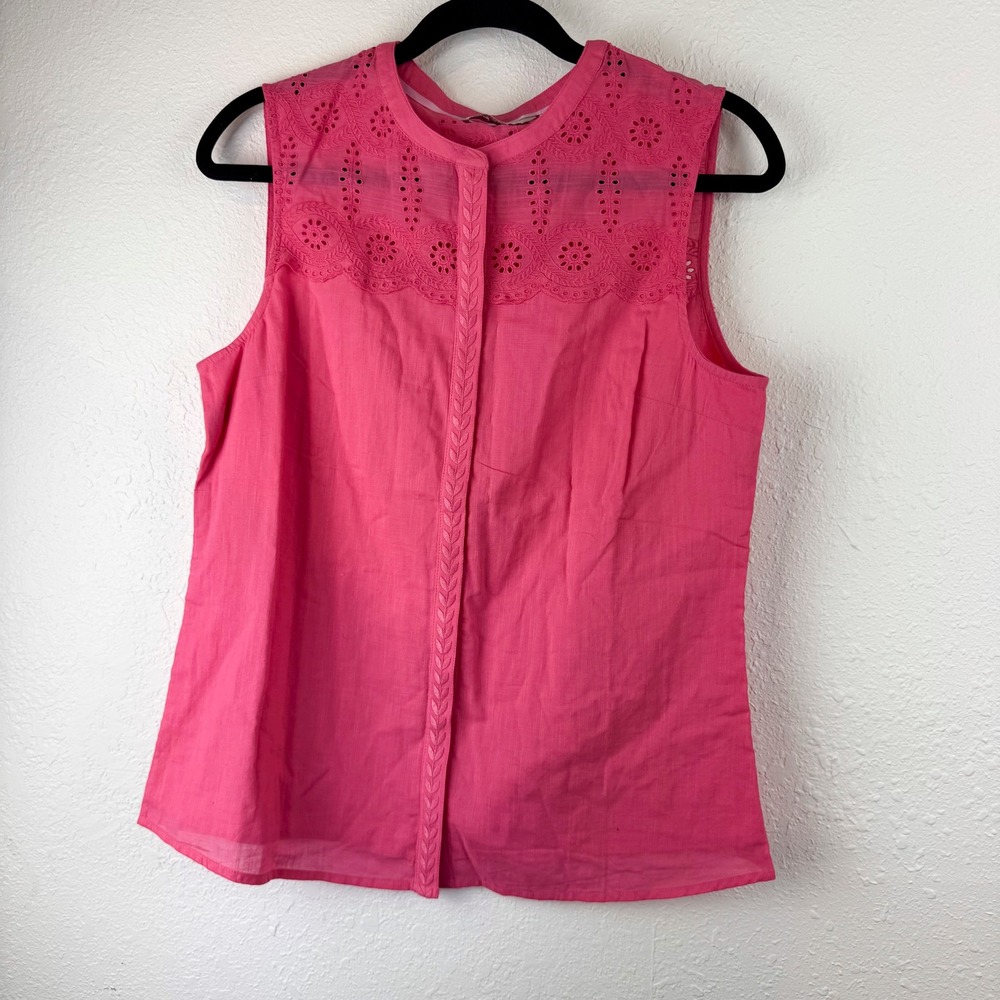 Boden Pink Eyelet Embroidered Sleeveless Blouse US 6 Cotton Blend Shell Top